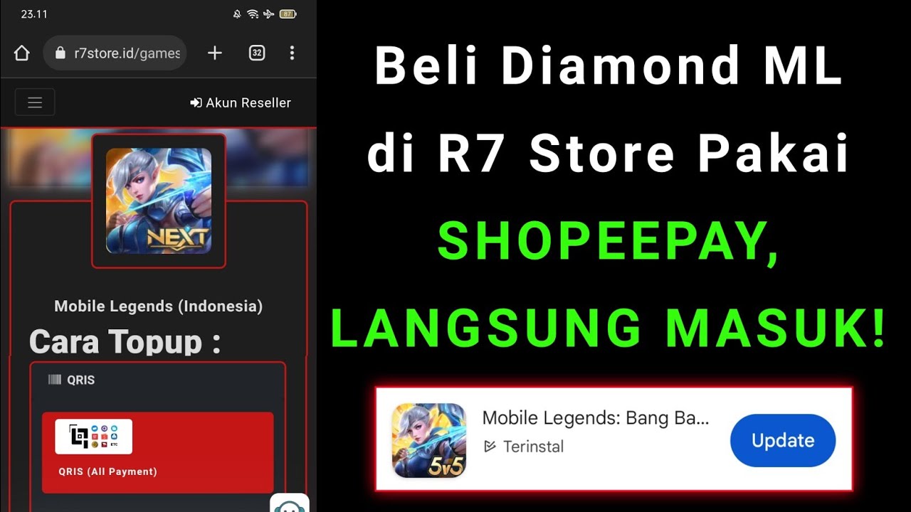 Cara Top Up ML di R7 Store Lewat Shopeepay ~ Beli Diamond Mobile Legends di R7Store Pakai Shopeepay