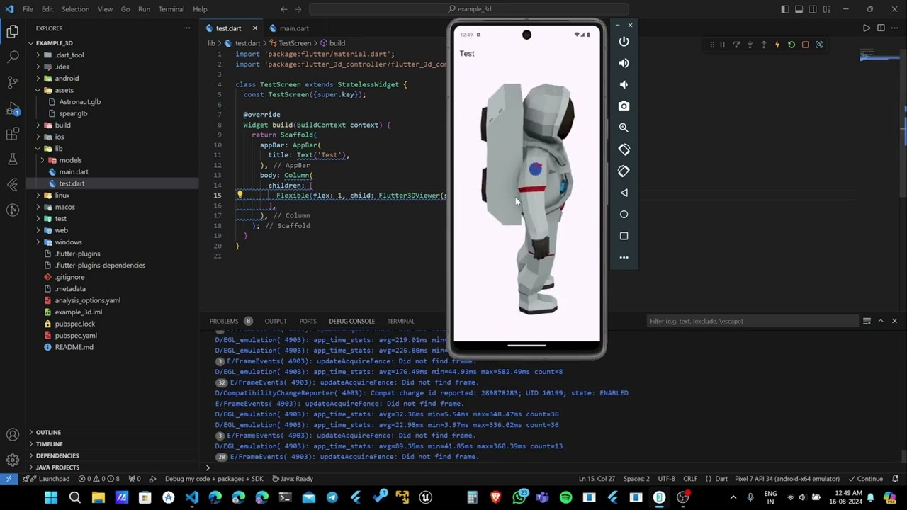 Flutter rendering interactive 3D models