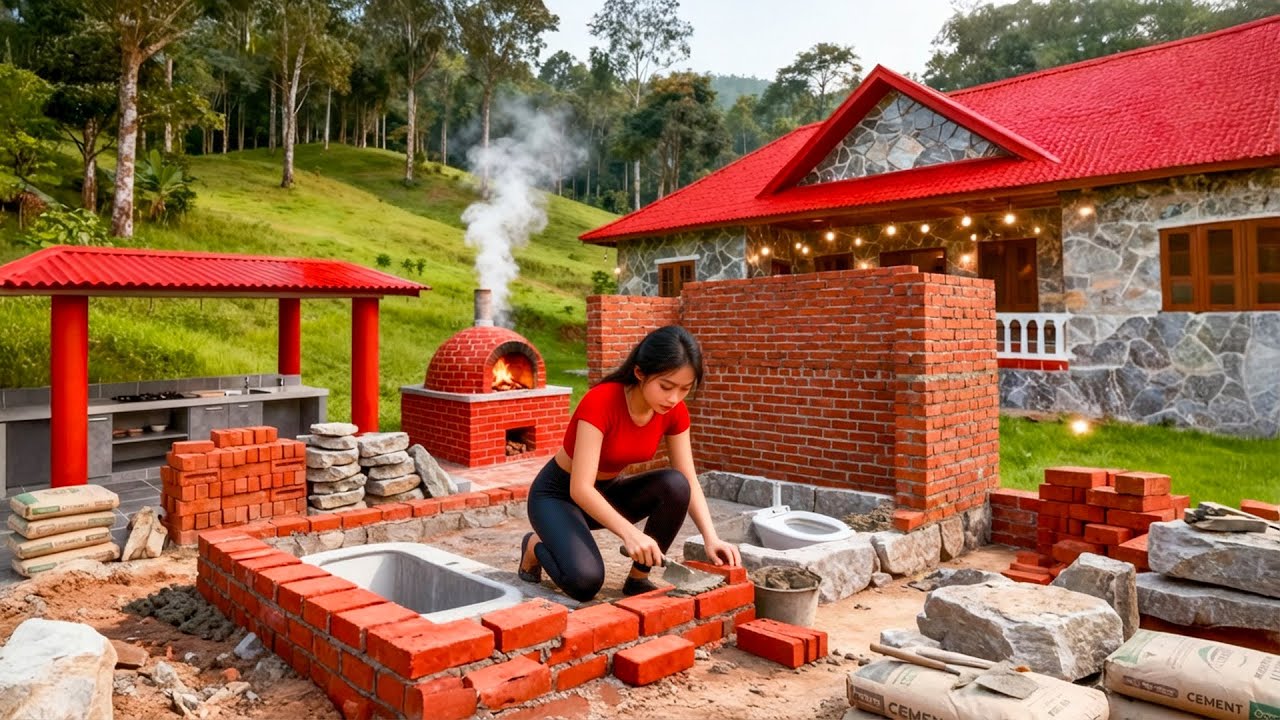 TIMELAPSE – Amazing DIY: Building a Brick Toilet WC System | Alone Building a Stone House Journey