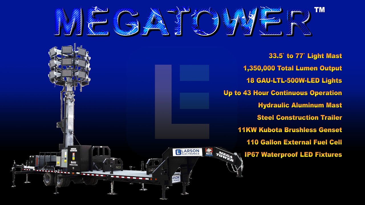 77' Hydraulic LED Megatower&trade; Stadium Light Tower - 33' Trailer - 500W Fixtures