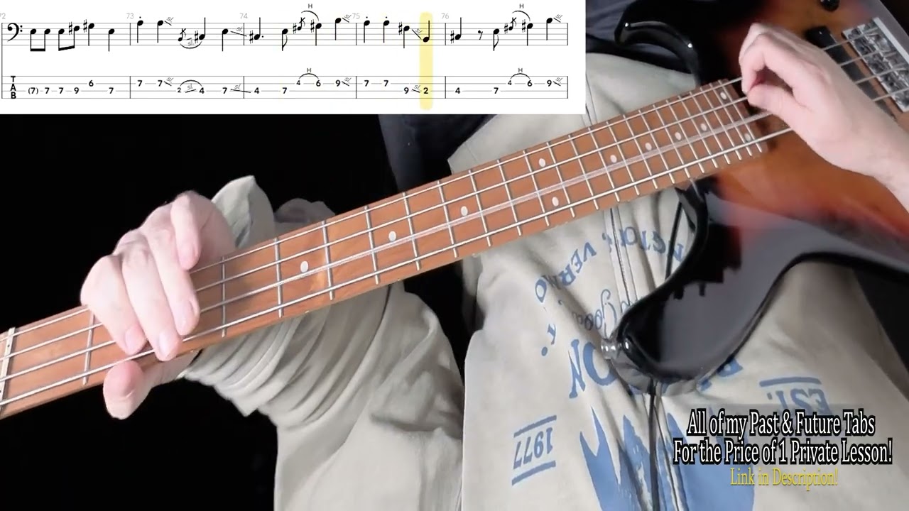 The Beatles-While My Guitar Gently Weeps (Bass Cover with Animated Tabs)