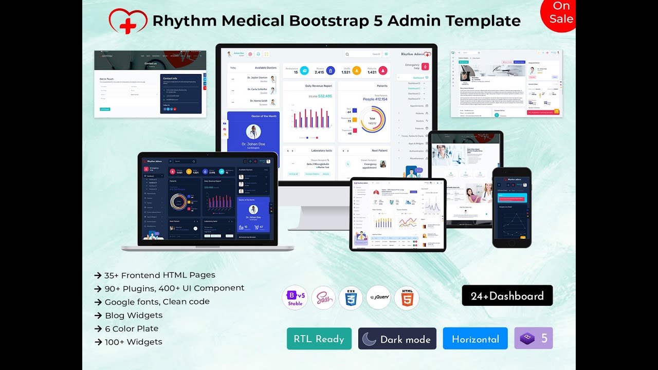 Medical Dashboard UI Template with Responsive Design for Clinics, Hospitals, and Healthcare Apps