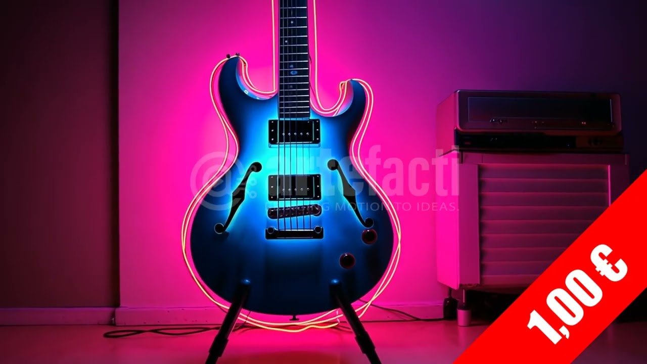 Neon Semi-Hollow Guitar in Studio — HD Synthwave Footage (1080p)