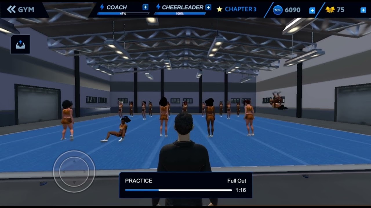 Tennessee Pumas routine progress. Boss Of The World mobile cheer game