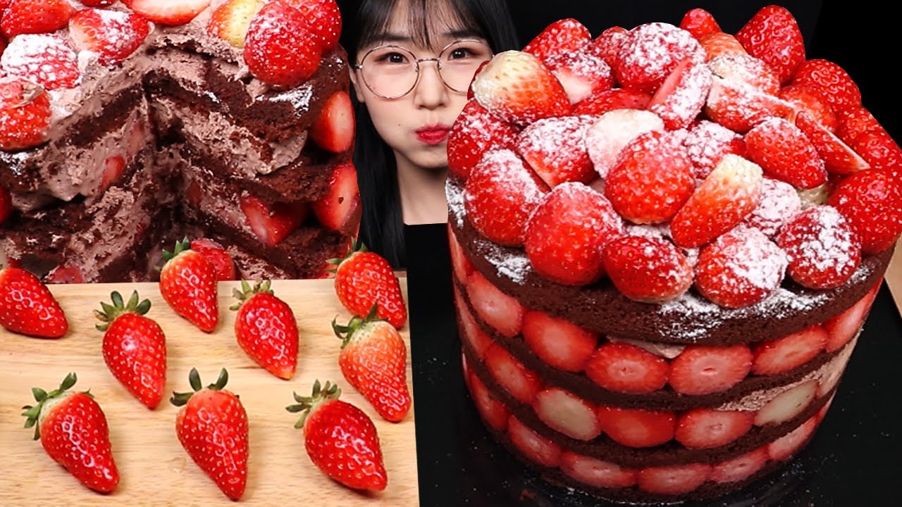 무려2.3kg! 성심당 딸기시루 케이크 먹방🎂🍓 Chocolate cream strawberry cake mukbang asmr