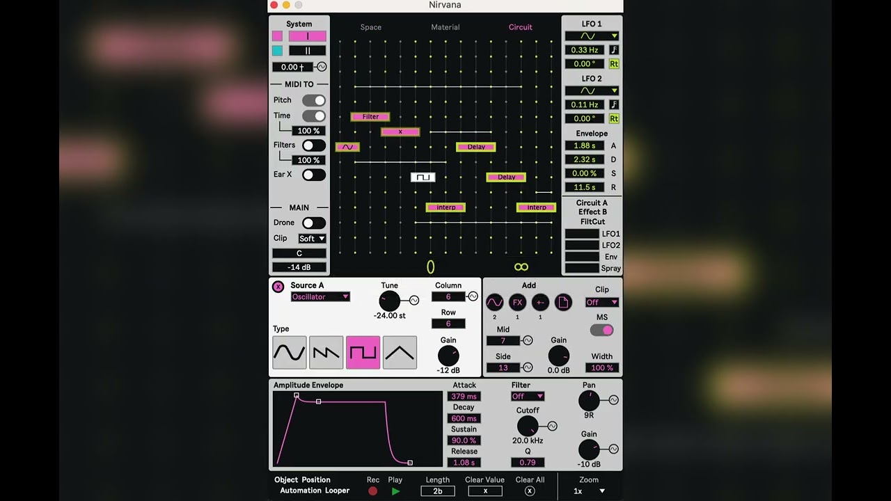 Nirvana - Feedback Synth (Room/Material/Circuit Simulator)