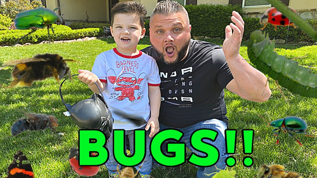 Caleb & Daddy PLAY Bug Hunt and Find REAL BUGS OUTSIDE! Mystery Bug Catching in the Backyard