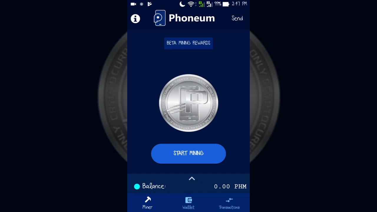 Phoneum application for mobile mining on Android and IOS. (Giude)