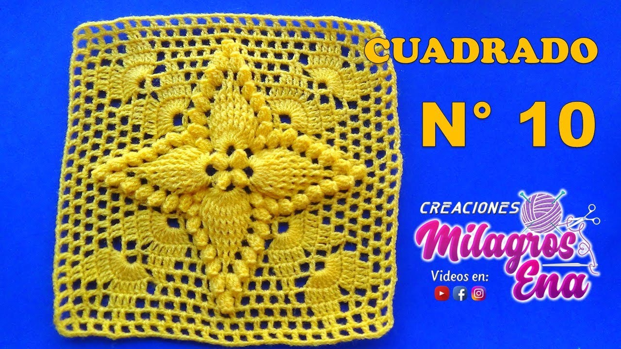 Cuadrado N° 10 tejido a crochet Hojitas en Relieves combinado con punto Popcorn para colchas