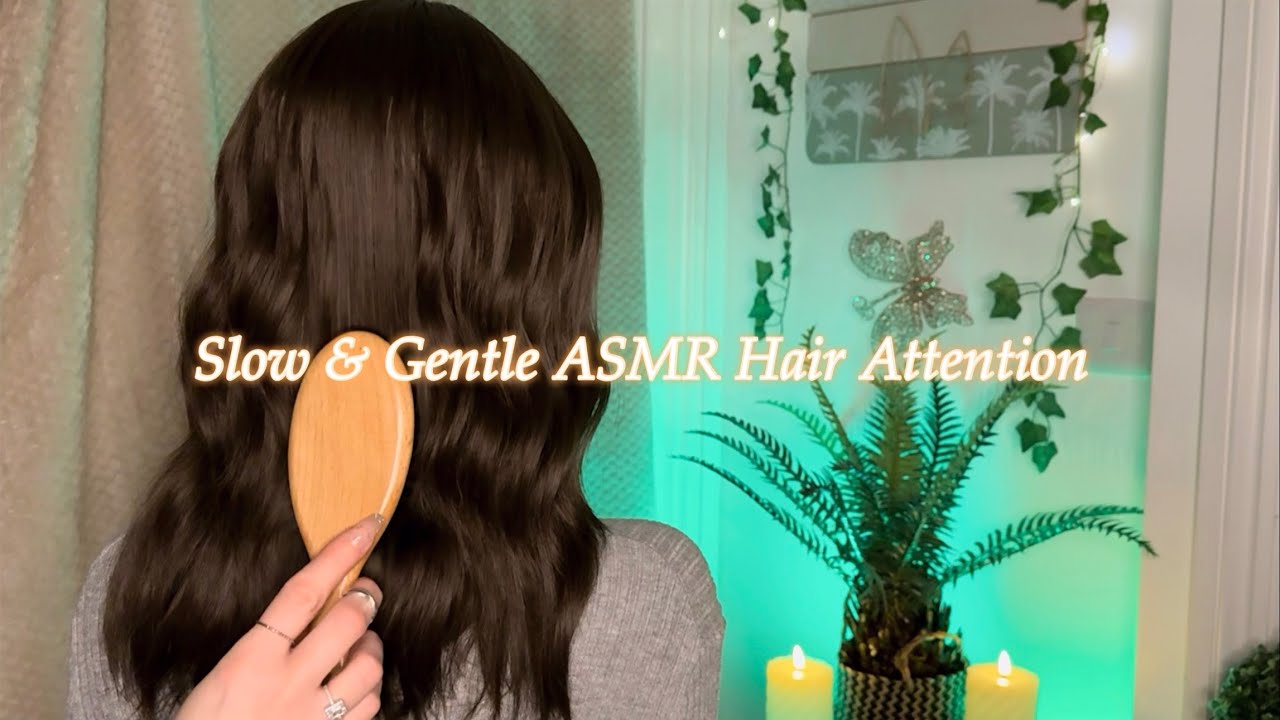 ASMR Light & Slow Hair Brushing & Gentle Hair Play using Nails & Fingertips with Jumper Sounds