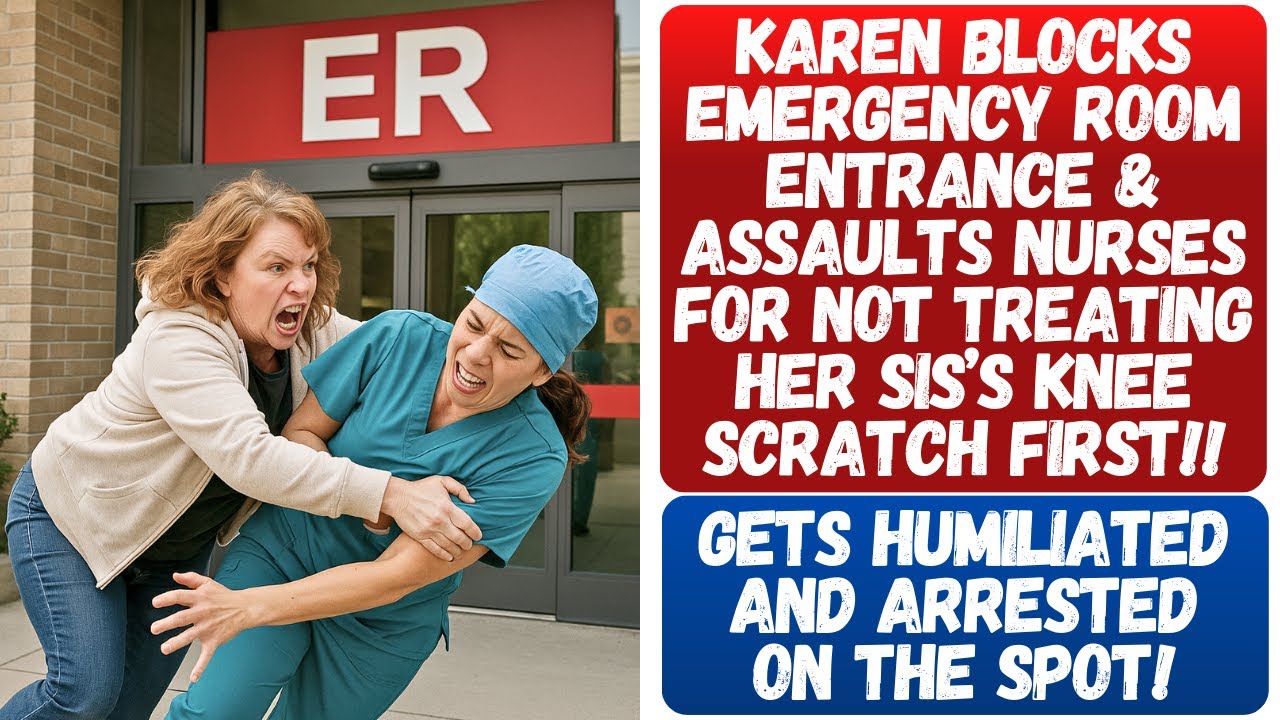 KAREN WON'T PATIENTS GET INTO THE ER BC THEY KEEP 'CUTTING THE LINE' THEN SHE SHOVES TWO NURSES DOWN