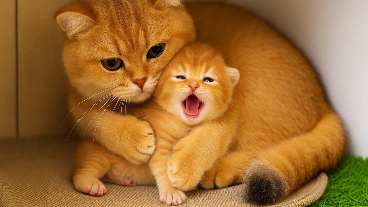 Мама кошка крепко обнимает Лулу, чтоб не оставить котенка одного. Субтитры!