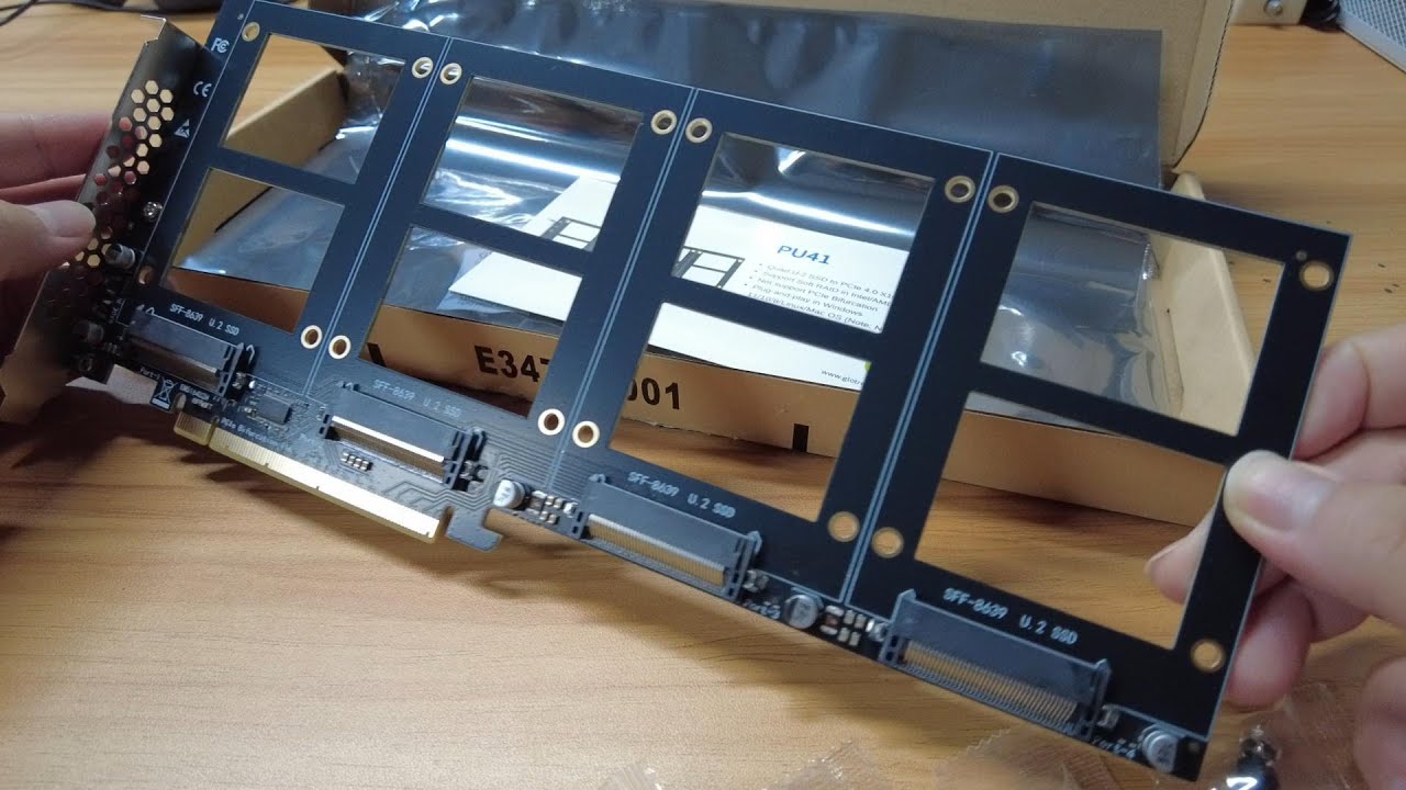 PU41 Quad U.2 SSD to PCIe 4.0 X16 Adapter Without PCIe Bifurcation Function
