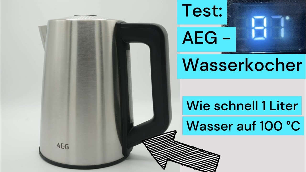 Test: Wie schnell kocht 1 Liter Wasser? AEG Edelstahl Wasserkocher K5-1-6ST Deli 5 mit 2400 Watt.