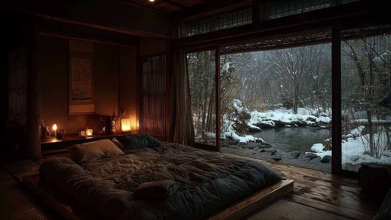 Heavy Rain in Traditional Japanese Ryokan 🌧️ Garden Rain Sounds for Deep Sleep & Calm