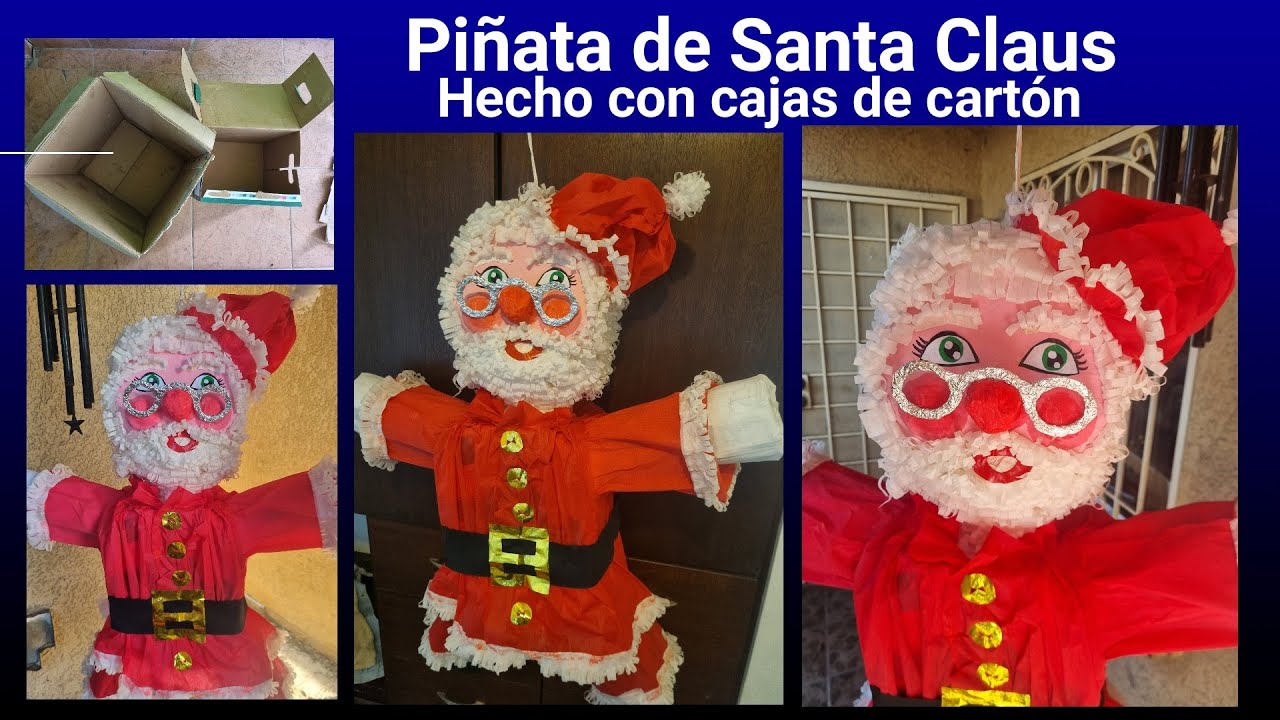 Piñata Santa Claus hecha con cajas de cartón
