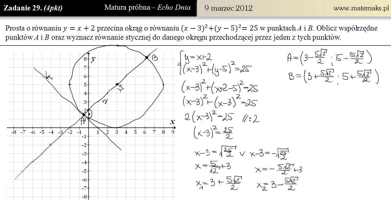 29. Matura próbna 9 marca 2012 (geometria analityczna)