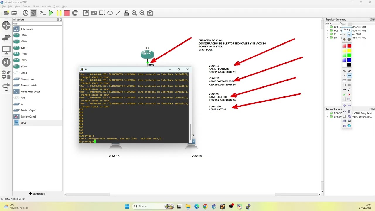 Como configurar VLAN, Router on a Stick y DHCP Pool  en GNS3