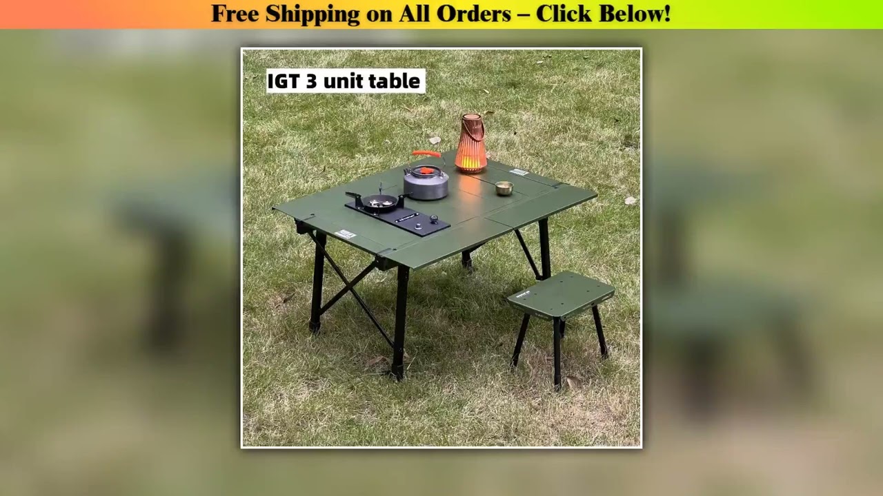 IGT Table 3-Unit Camping Table Green Folding Aluminum Alloy Igt Camping Table Outdoor Extensible