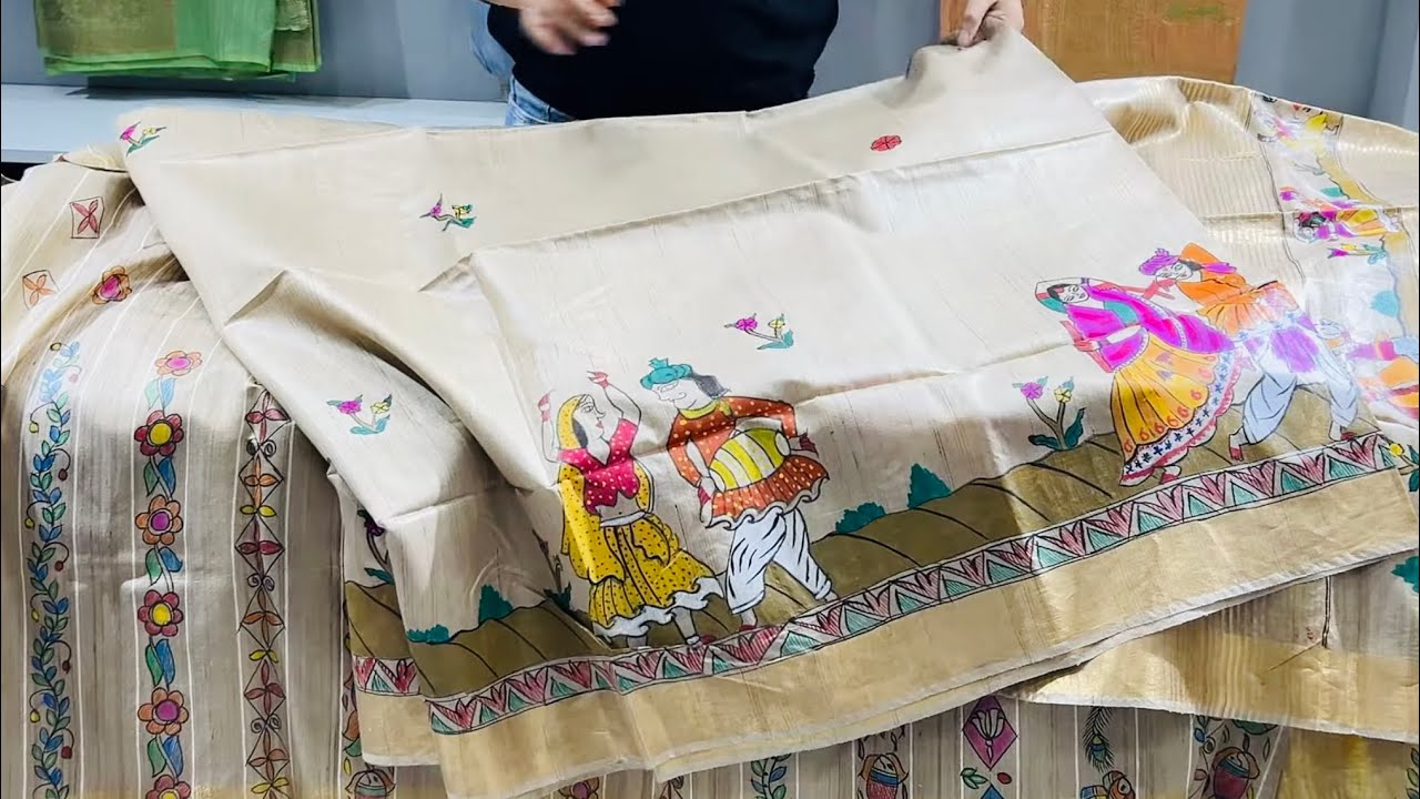 Latest Bhagalpuri Natural Tussar silk Madhubani unique design saree|Office Wear Tussar silk saree 
