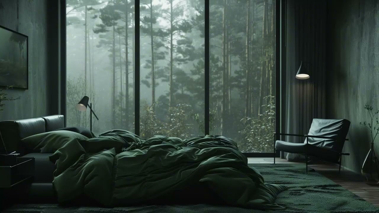 Piano Rain ASMR Sounds for Sleep in Cozy Bedroom Night Ambience