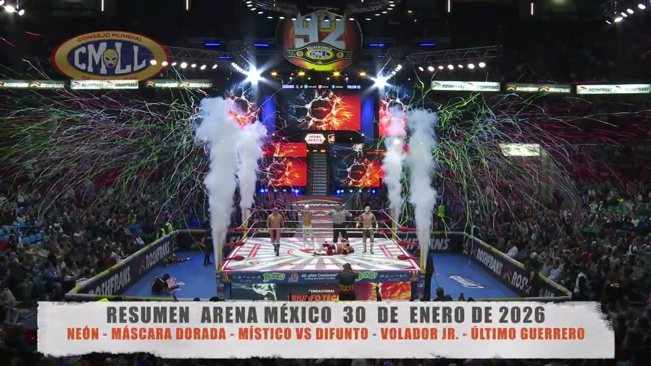 CMLL - NEÓN - MÁSCARA DORADA -MÍSTICO VS DIFUNTO-VOLADOR JR. - ÚLTIMO GUERRERO/ARENA MÉXICO/30-01-26