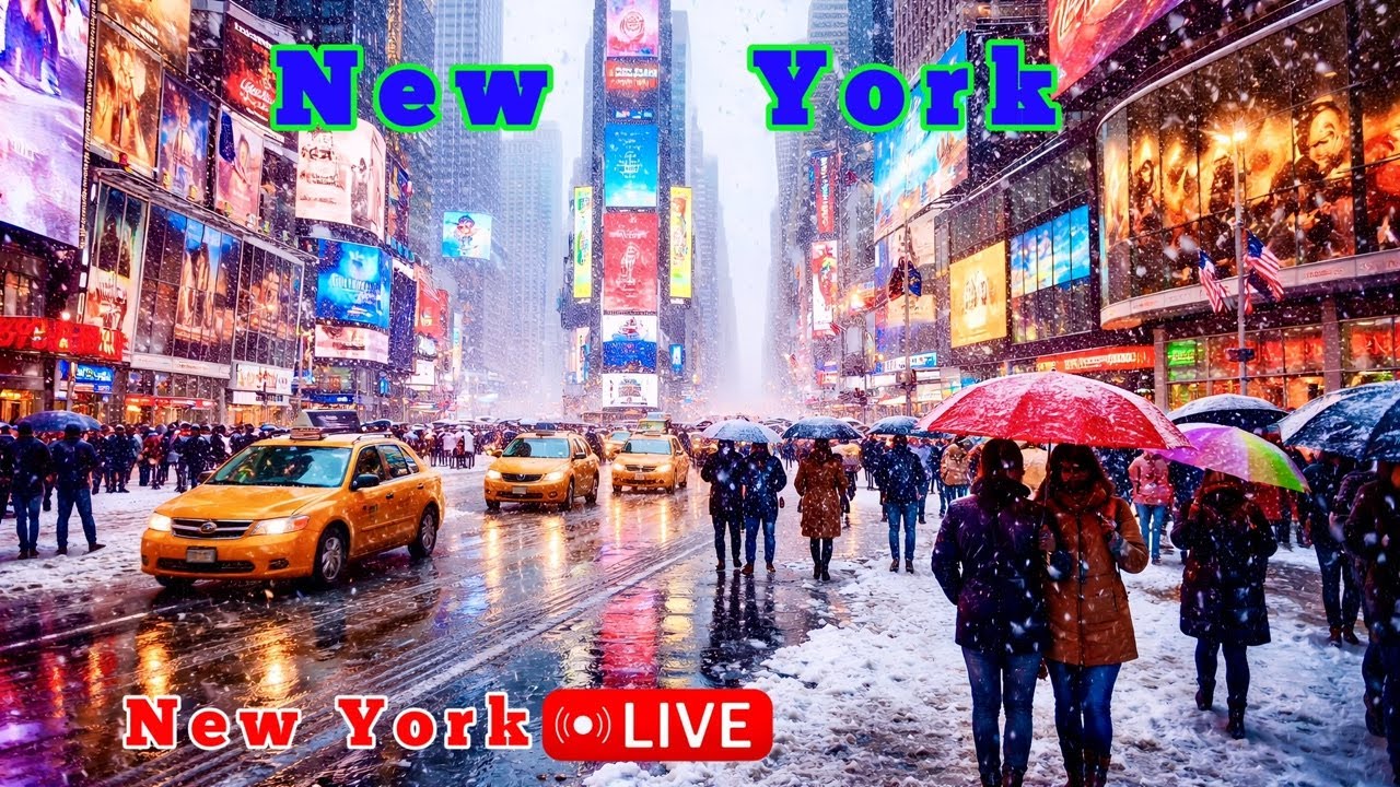 New York Snow Storm LIVE – Times Square Frozen  Hits Manhattan Right Now!