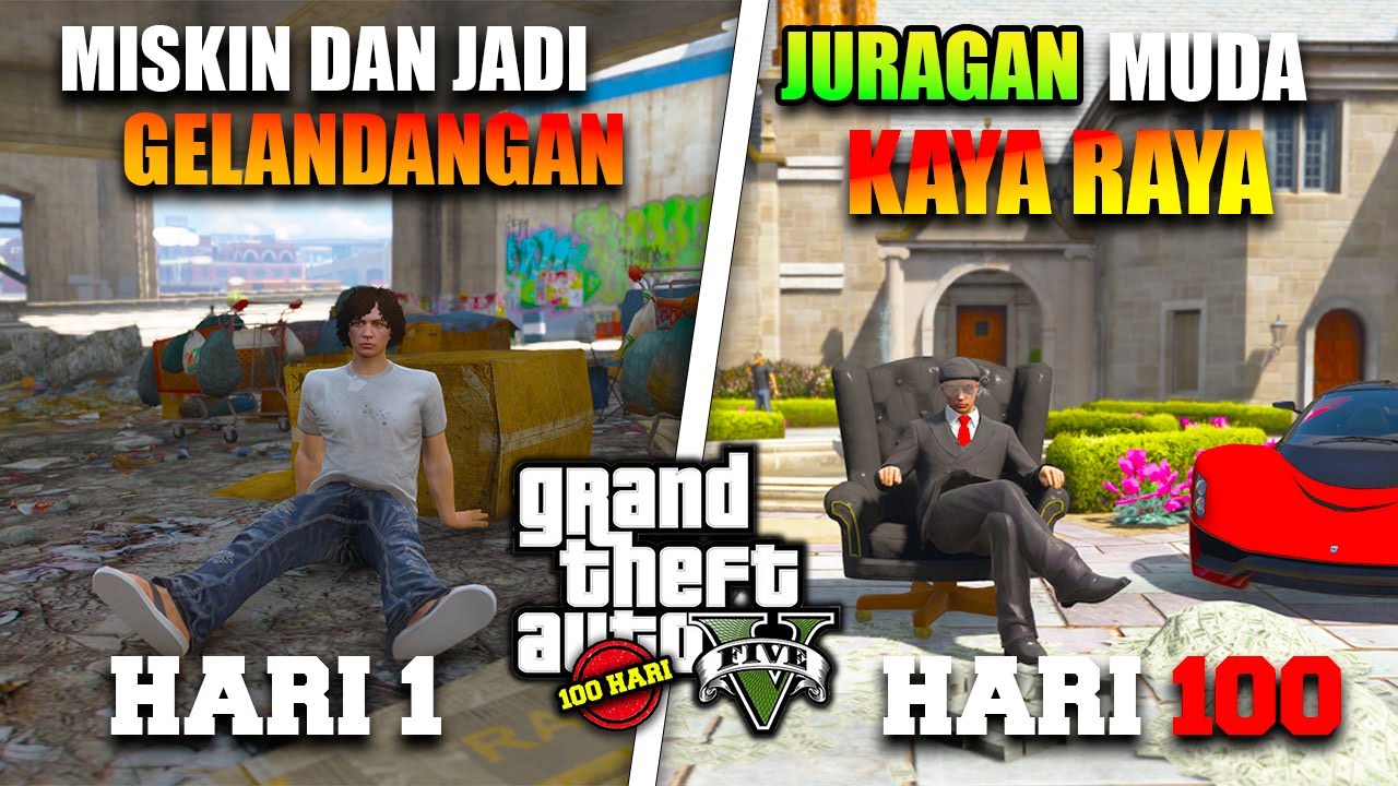 100 HARI DI GTA 5  DARI GELANDANGAN SAMPAI MENJADI SULTAN KAYA RAYA - GTA 5 MOD