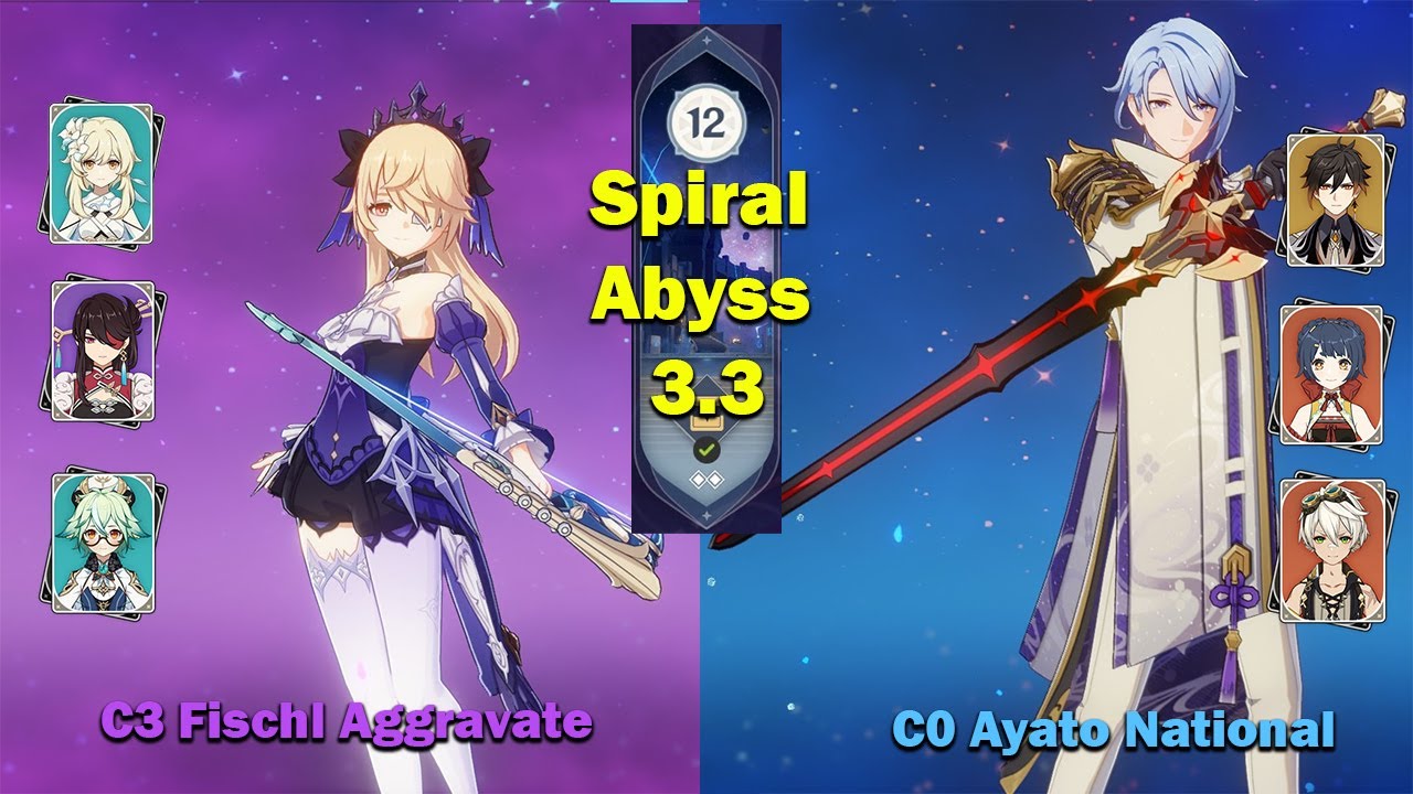 C3 Fischl Beidou Aggravate & C0 Ayato National | NEW Spiral Abyss 3.3 - Floor 12 ( 9 Stars )