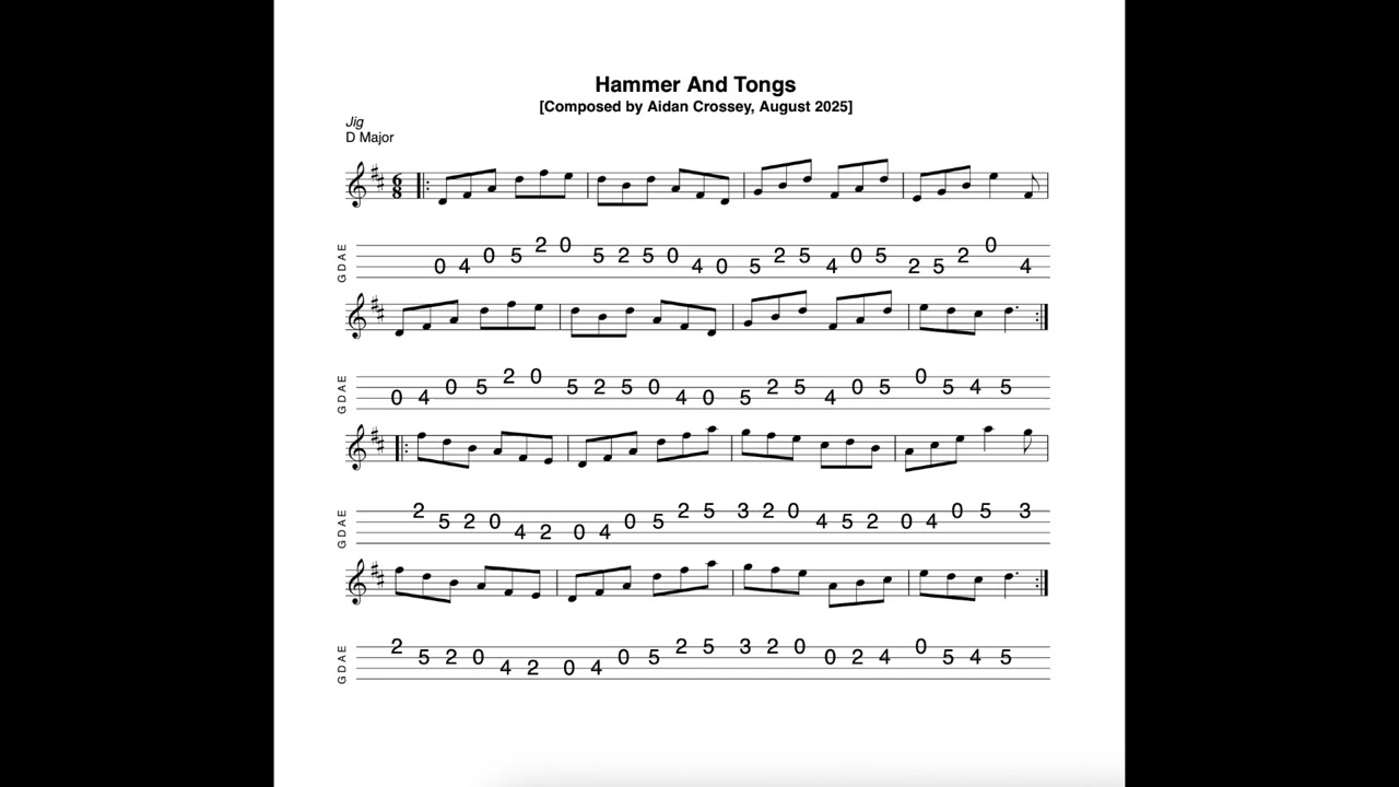 Hammer And Tongs - a jig in D Major composed, tabbed for mandolin and played by Aidan Crossey