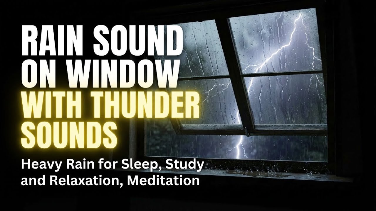 Rain Sound On Window with Thunder SoundsㅣHeavy Rain for Sleep, Study and Relaxation, Meditation.