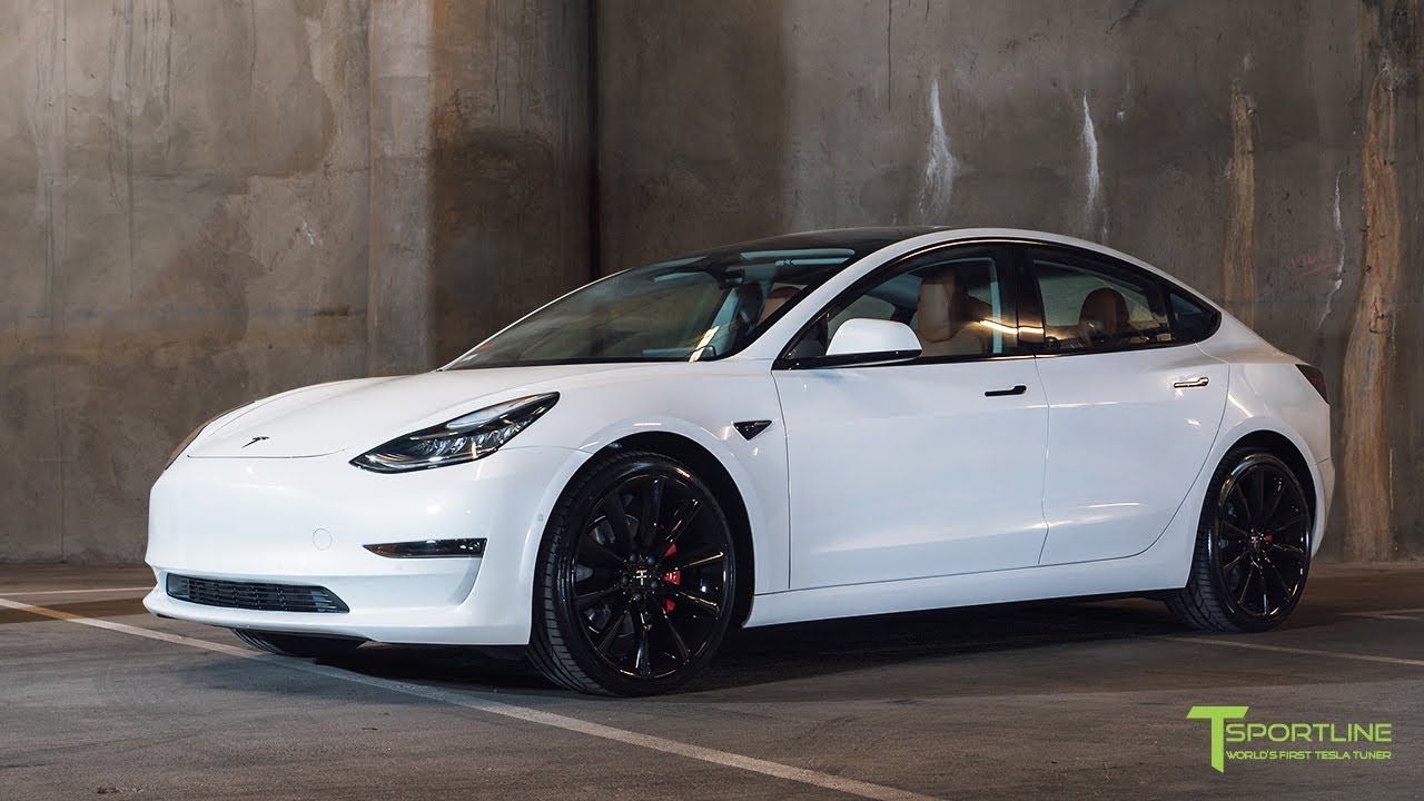 Pearl White Tesla Model 3 Customized with a Special Interior Color and 20" Staggered TST Wheels