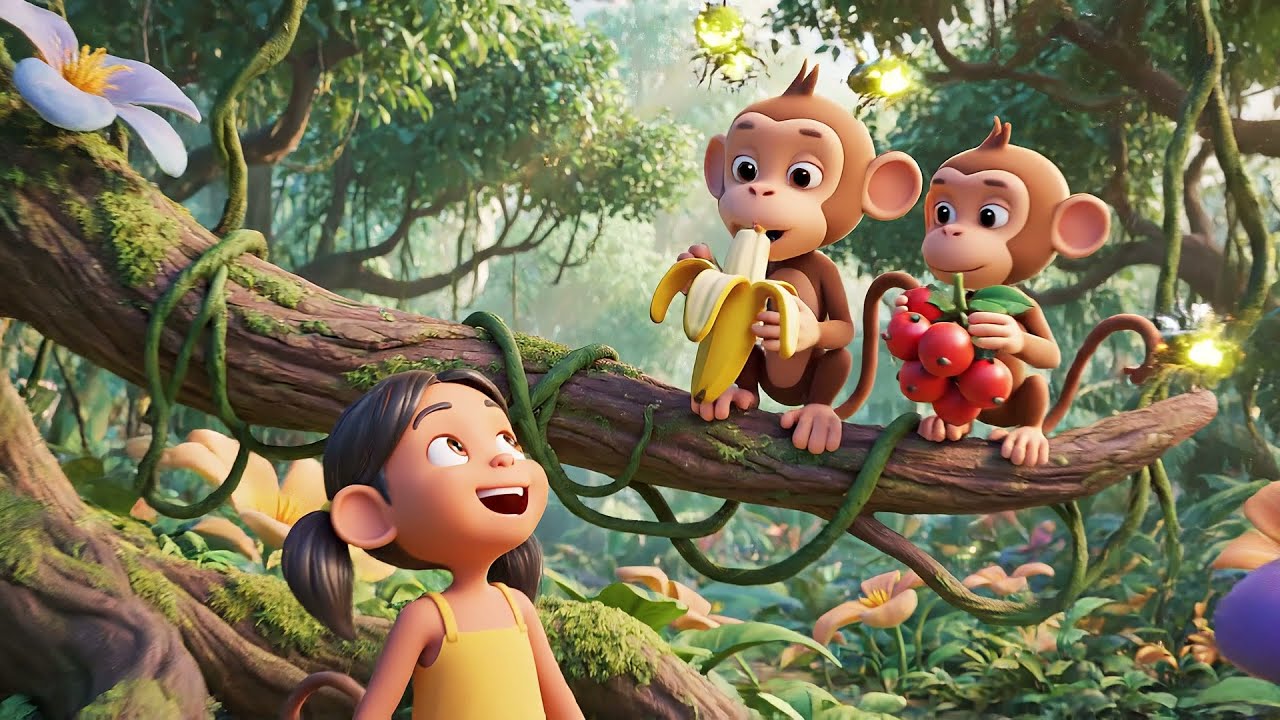 Cinco Macaquinhos Sobem, Sobem, Sobem AV1 | Canções Infantis e Rimas para Crianças