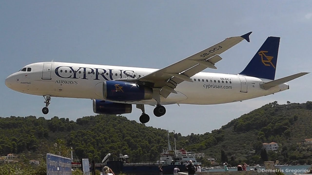 Cyprus A320-232 Flight Larnaca-Skiathos (Second St Maarten!) Low Shortfield Landing!