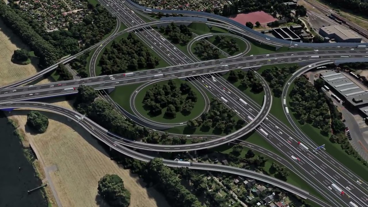 Visualisierung des 6-streifigen Ausbaus der A59 - Großprojekt im Herzen von Duisburg