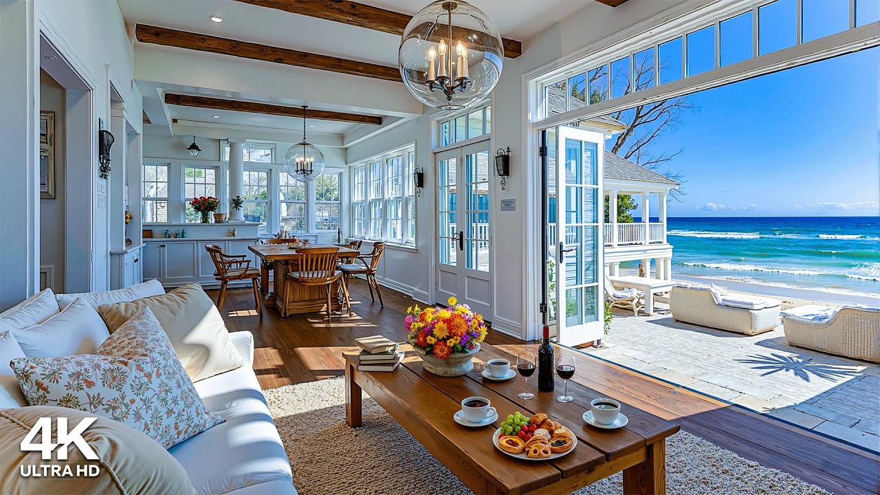 Morning Seaside Apartment Ambience 🌊 Positive Bossa Nova Jazz & Calm Waves for Relax, Focus & Study