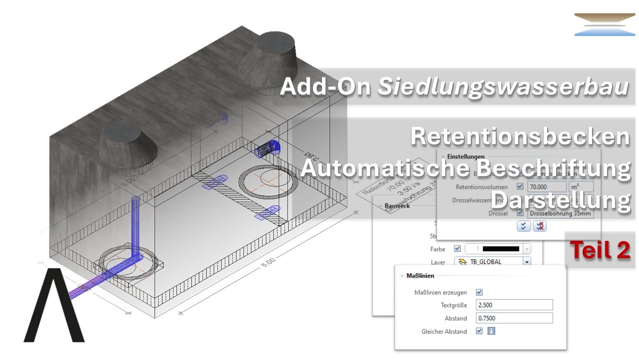 Allplan Add-On Siedlungswasserbau - Retentionsbecken automatisch beschriften + Darstellung