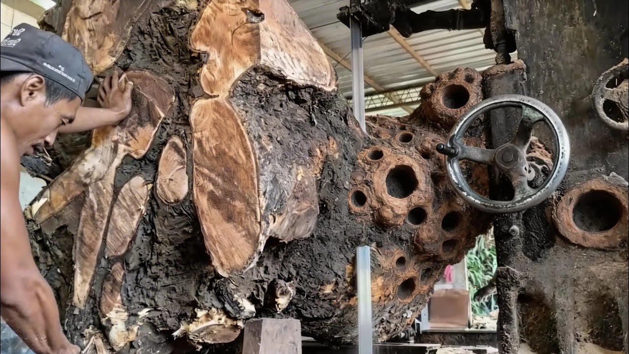 The process of processing the beauty of shaman wood stumps