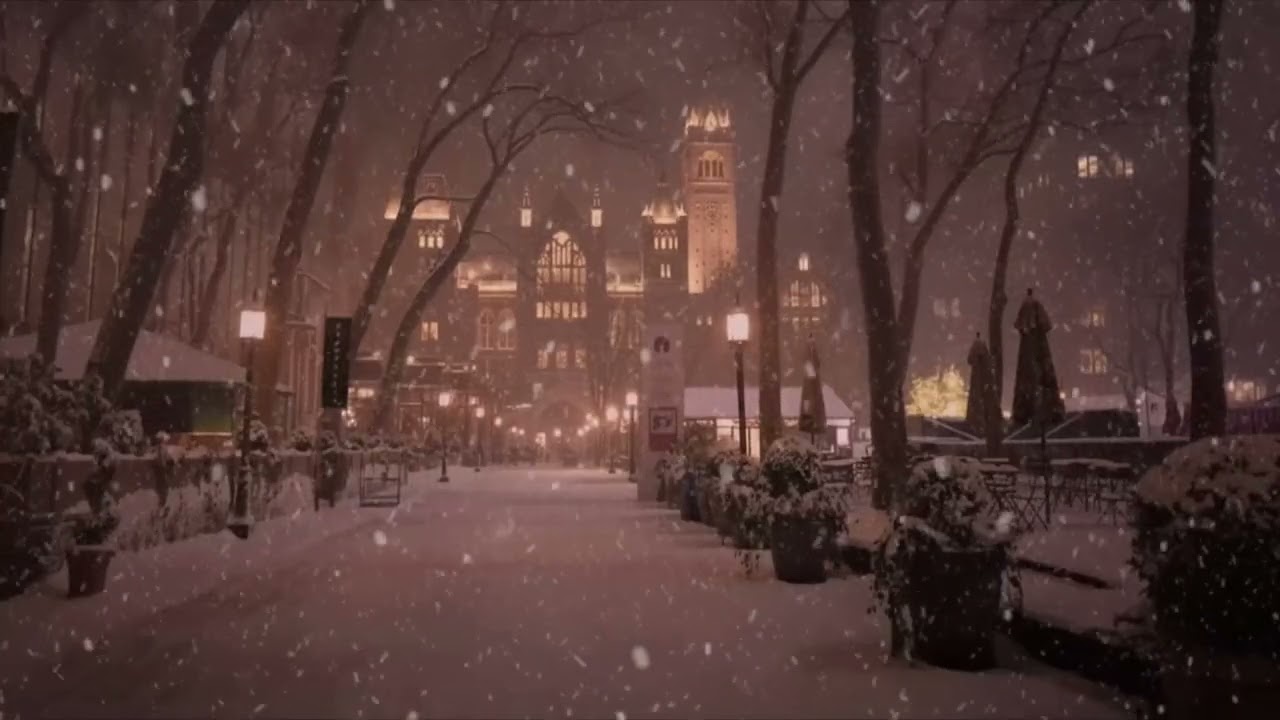 (No Ads) Snowy, Quiet Night Street | Sounds of Falling Snow