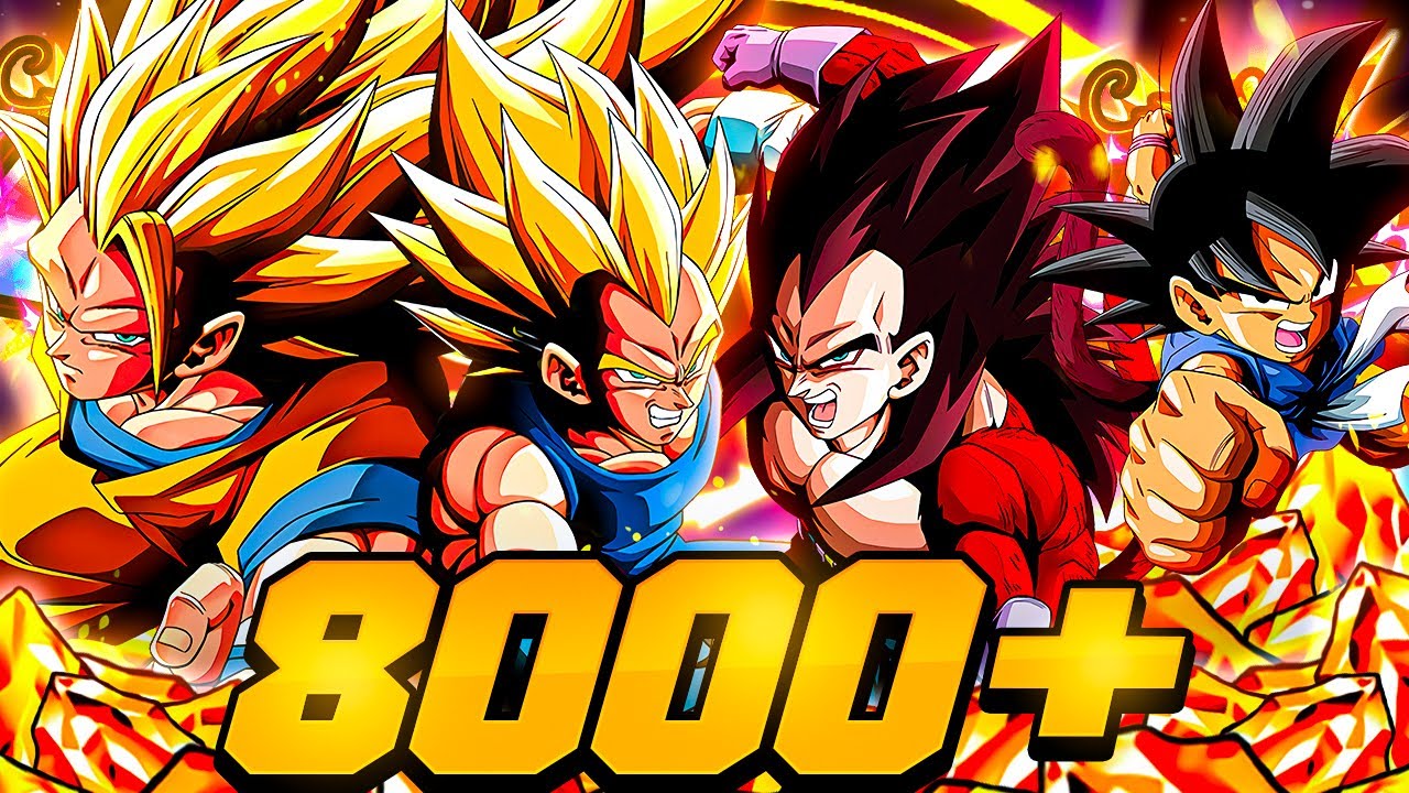 8000+ STONES! LR SSJ3 Goku SSJ2 Vegeta & LR Goku GT SSJ4 Vegeta 8 Year Summons | DBZ Dokkan Battle