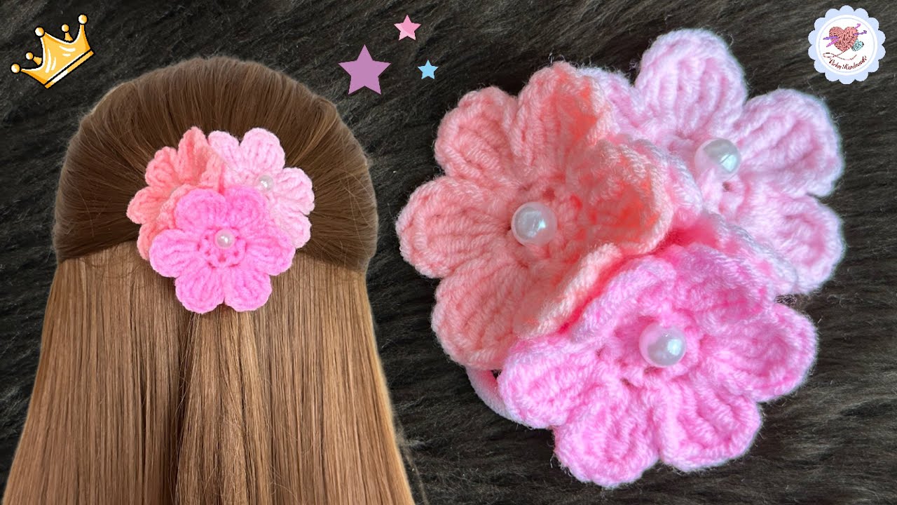 How to Crochet Sweet Flower Hair Tie/ Easy Crochet Flowers