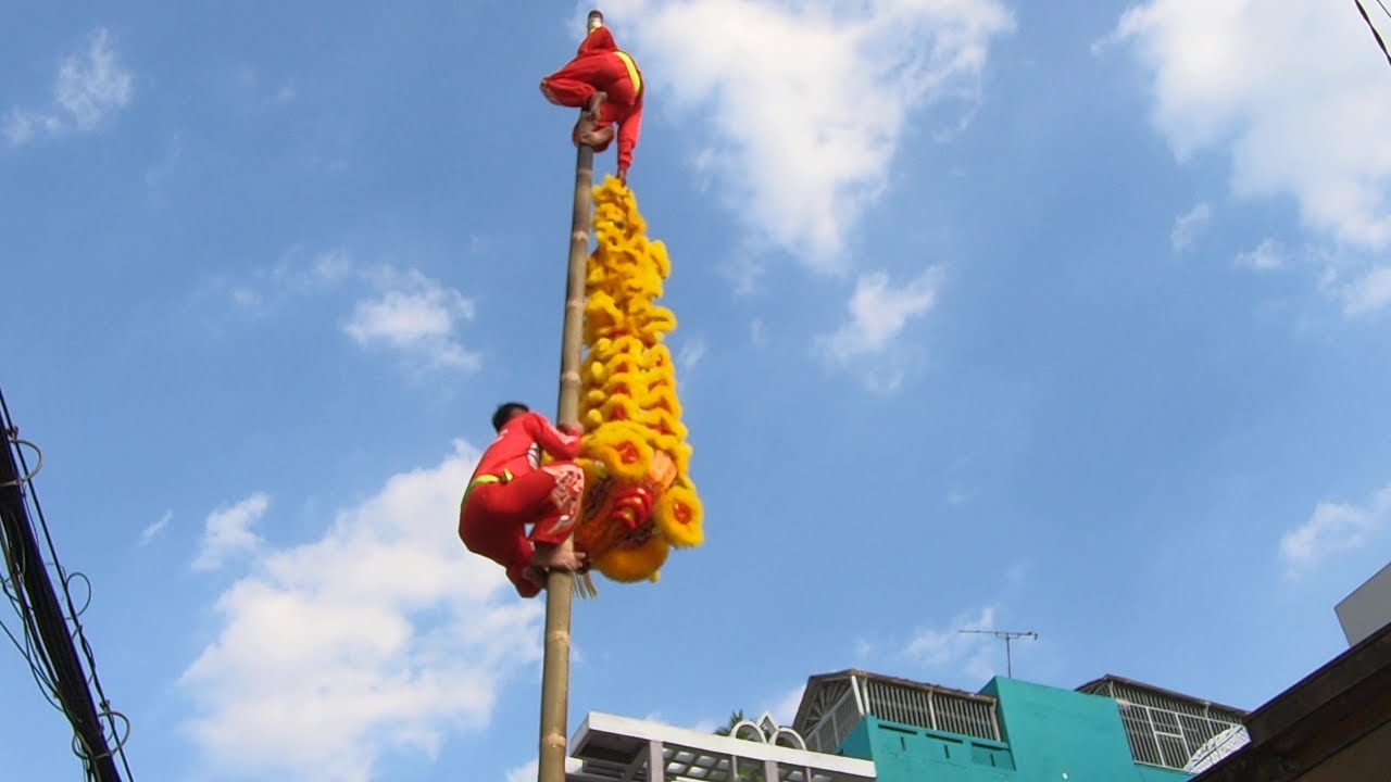 Múa Lân Leo cột hấp dẫn nhất Tinh Anh đường - Full Show Lion Dance 2021 - Lân leo cột Hái Lộc