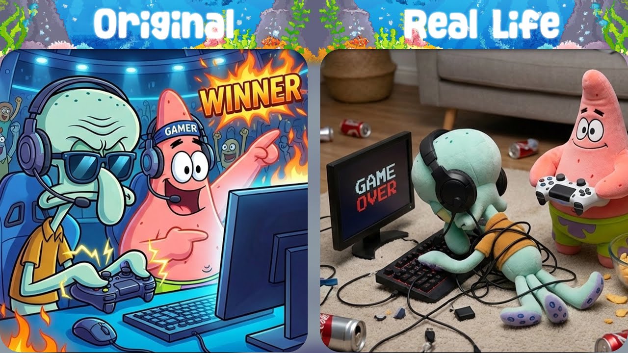 GAME OVER! Squidward Rage Quit! 🎮😡 | SpongeBob Original vs Plush toys | SpongeBob Animation