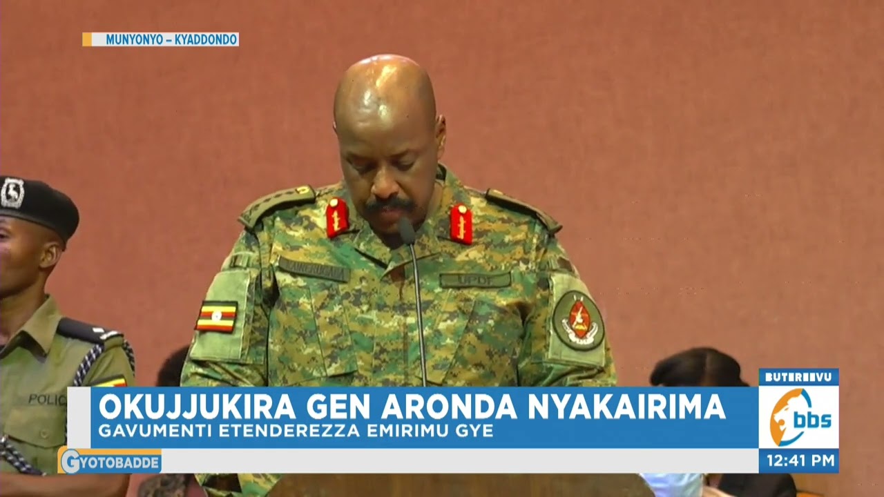 Okujjukira Gen. Aronda Nyakairima, Gen. Muhoozi Amutenderezza Olw’okwagala Eggwanga lye