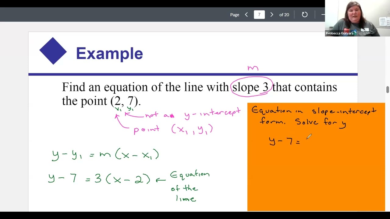 College Algebra Section 2.7 (Equation using a point and slope)