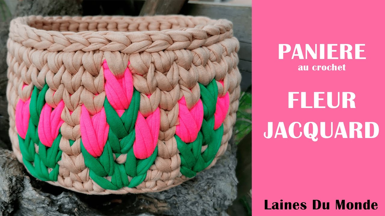 Faire une Panière Fleur au crochet 🧶 Technique Jacquard 🎥