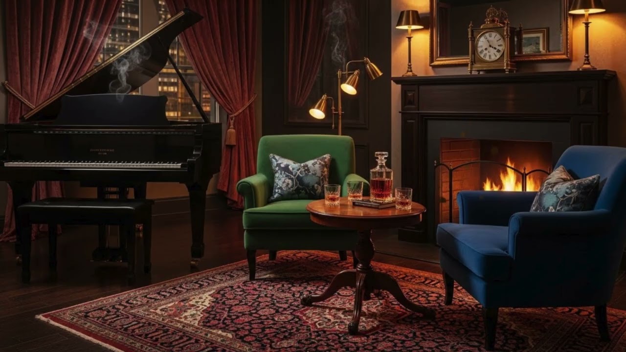Winter Snowfall Jazz Café ❄️ Cozy Coffee Shop Music with Fireplace Ambience