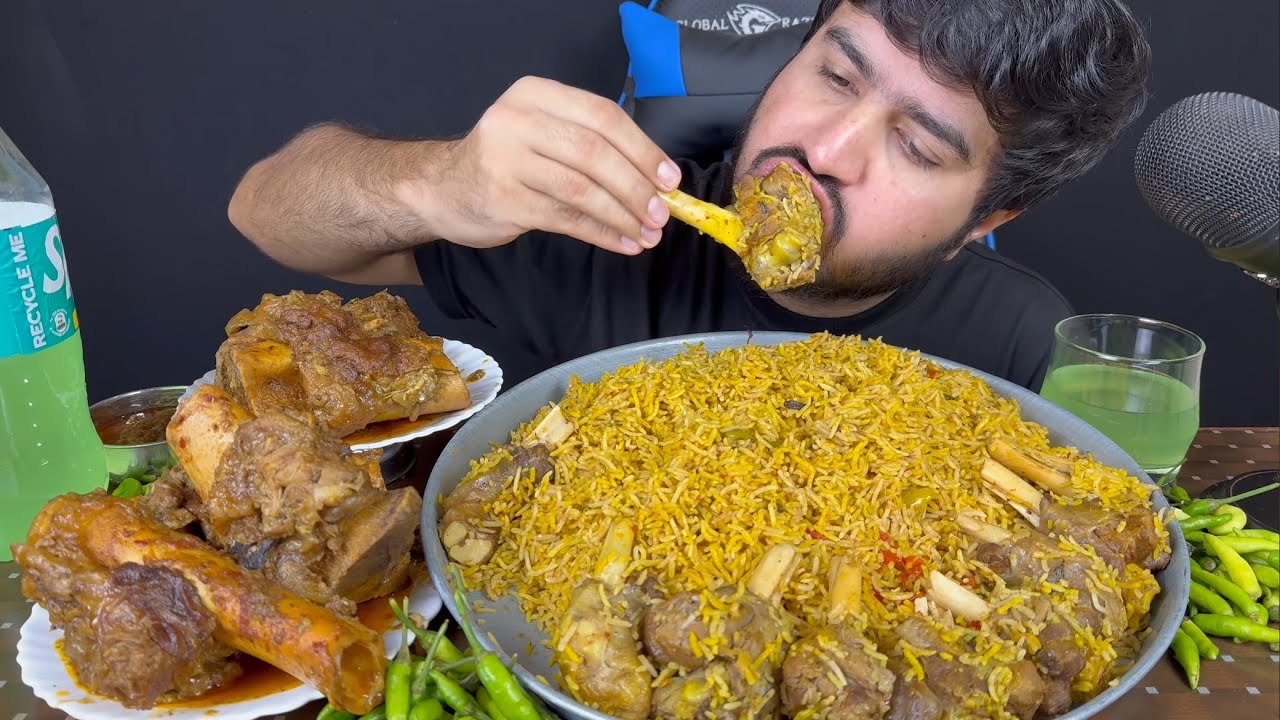 ASMR;Eating Spicy Mutton Biryani+Spicy Beef Nulli Curry+Green Chillies+Drink ｜｜ Real Mukbang