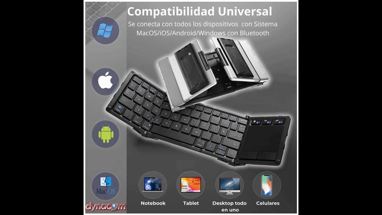 Teclado Bluetooth Plegable DYNACOM de Aluminio Touchpad Compatible iOS Android Windows