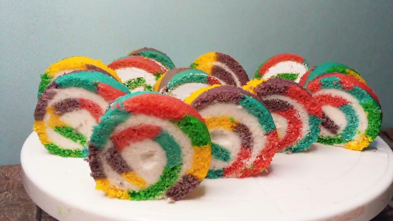 2 types of rainbow Swiss roll recipe/ rainbow Swiss roll recipe with or without oven